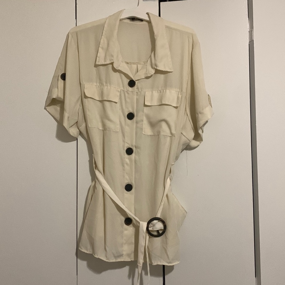 Cream sheer Safari Style Shirt